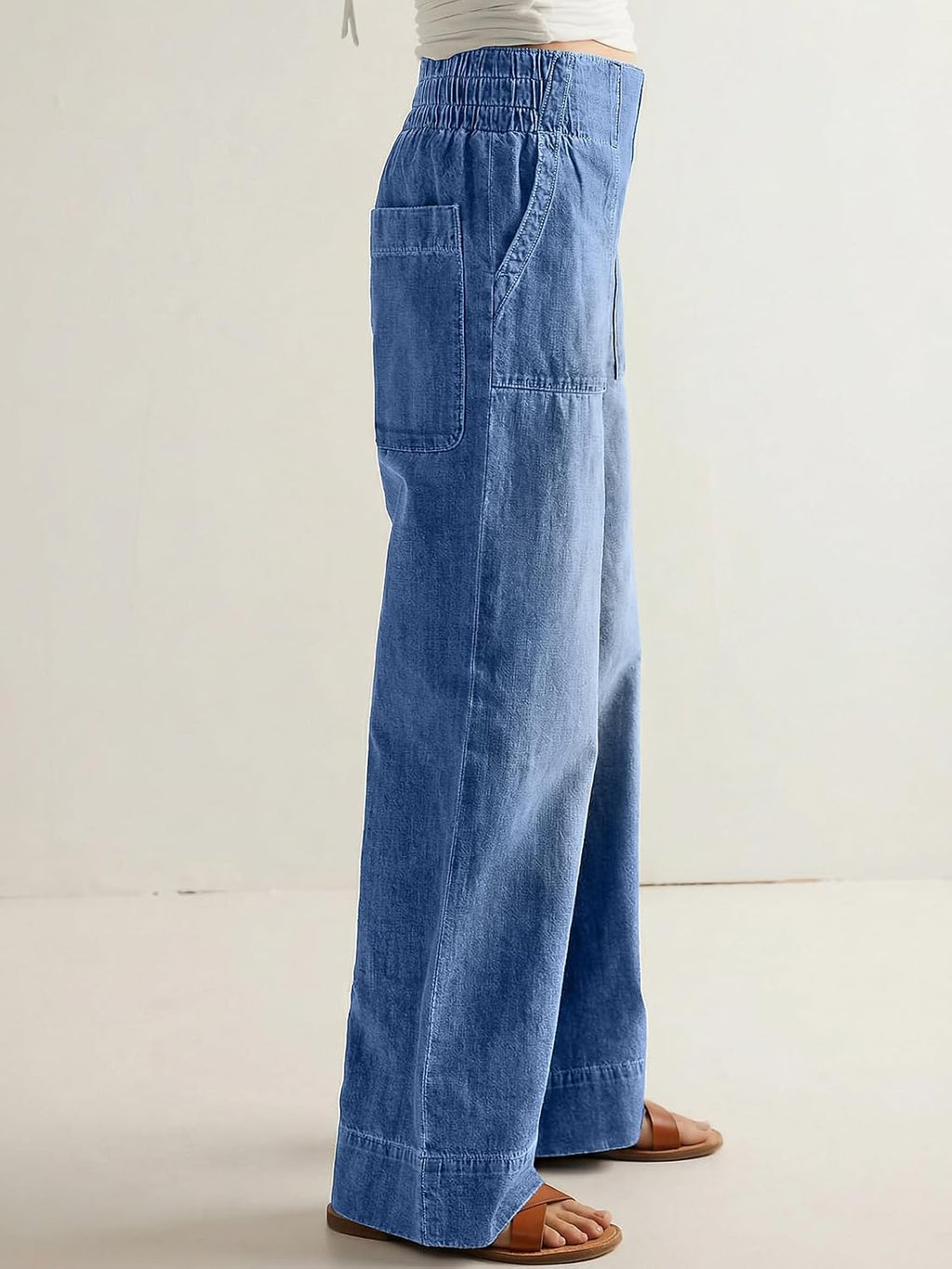 Women's Wide Leg Jeans Baggy Low Mid Rise Pull On Denim Pants Y2k
