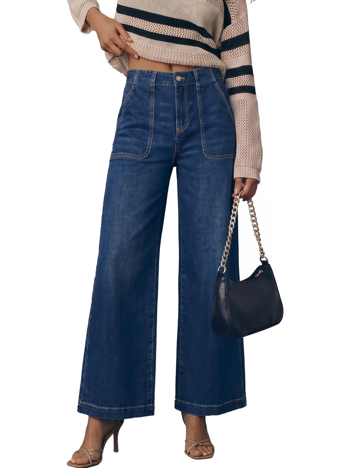Sidefeel Womens Wide Leg Jeans High Waisted Baggy Denim Pants