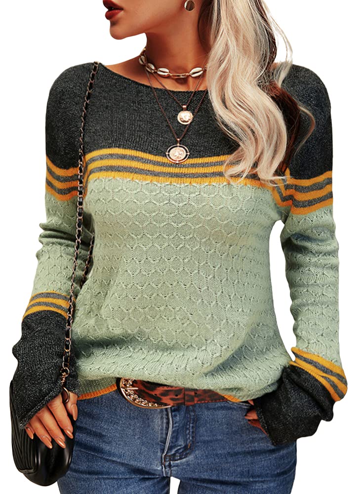 Danedvi Womens Fall Fashion 2026 Sweaters Colorblock Lightweight Striped Crewneck Winter Trendy Pullover Tops