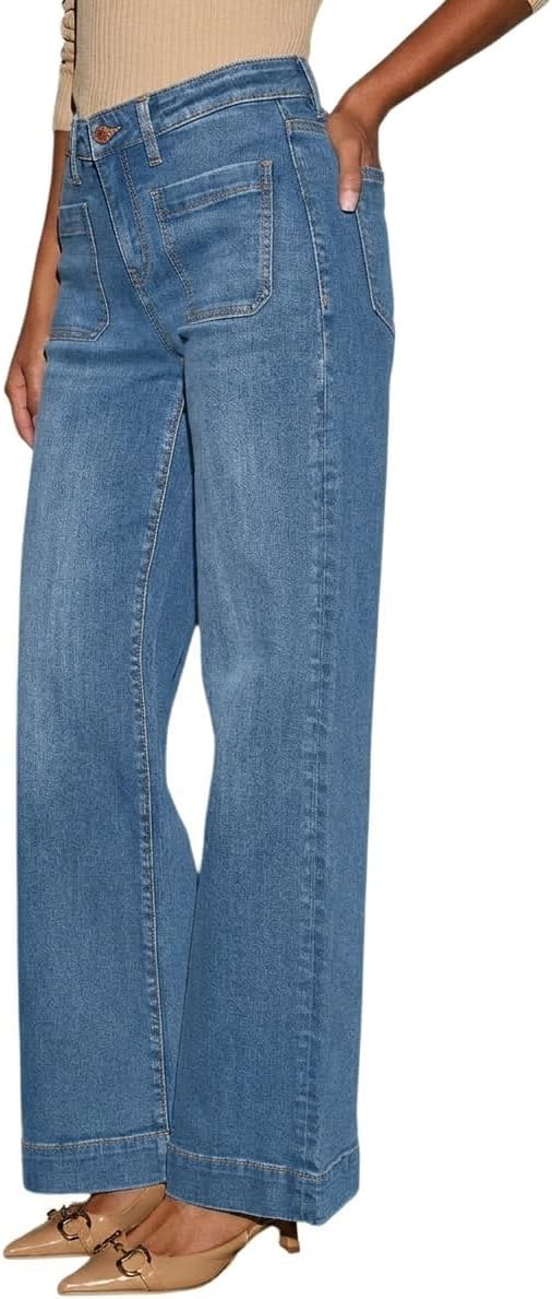 PerZeal Wide Leg Jeans for Women Trendy High Waisted Flare Jeans Straight Denim Pants Stretchy Baggy with Patch Pockets