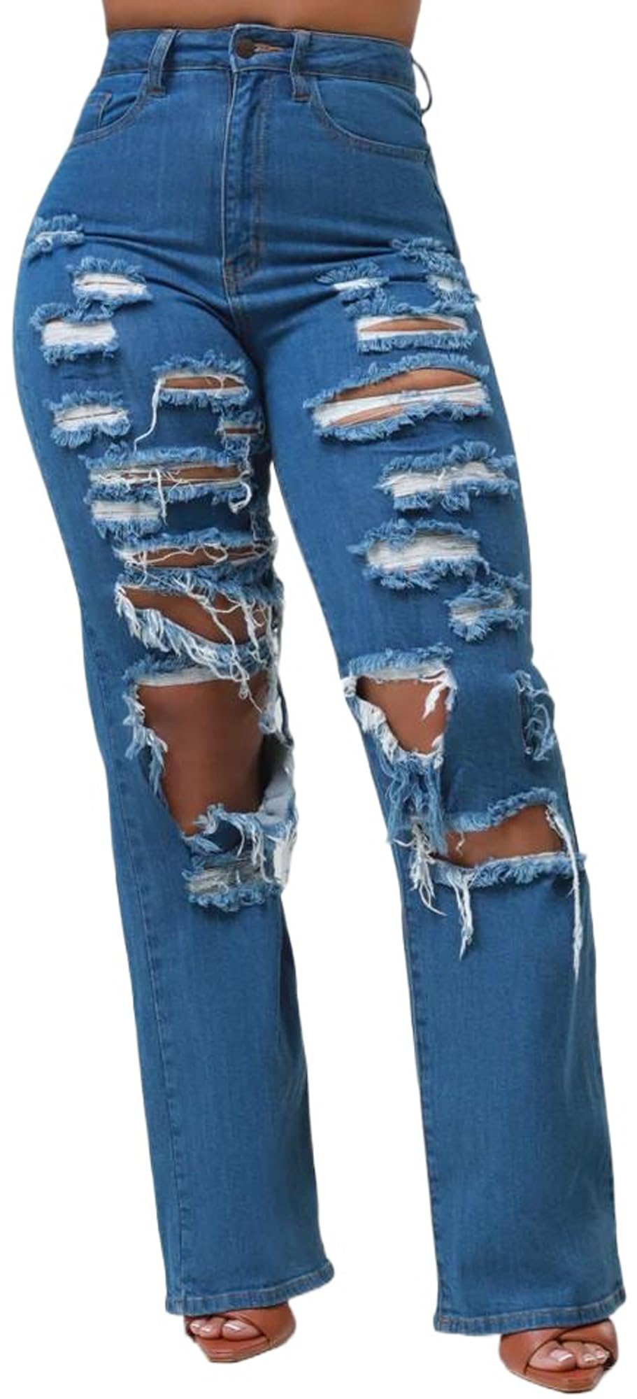 KnoInt Women's Wide Leg Straight Jeans High Waisted Baggy Stretch Loose Denim Pants