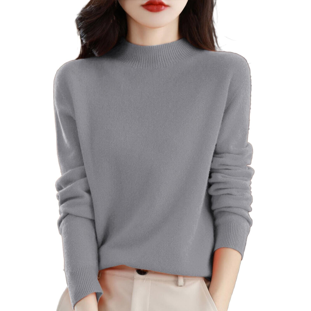 Cashmere Sweaters for Women Mock Turtleneck Warm Pullover Sweater