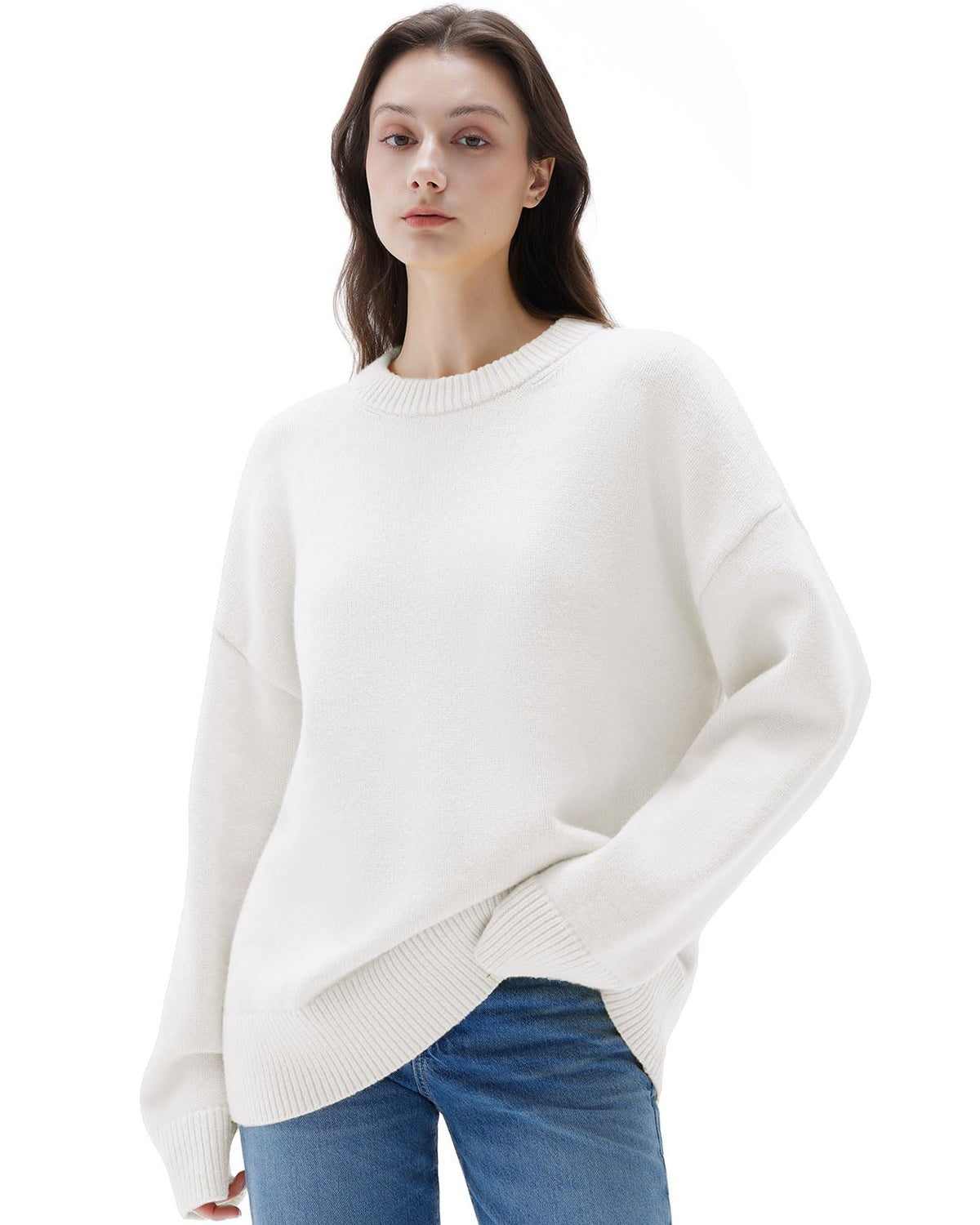 SUUKSESS Women Cashmere Blend Oversized Sweaters Long Sleeve Pullover Tops