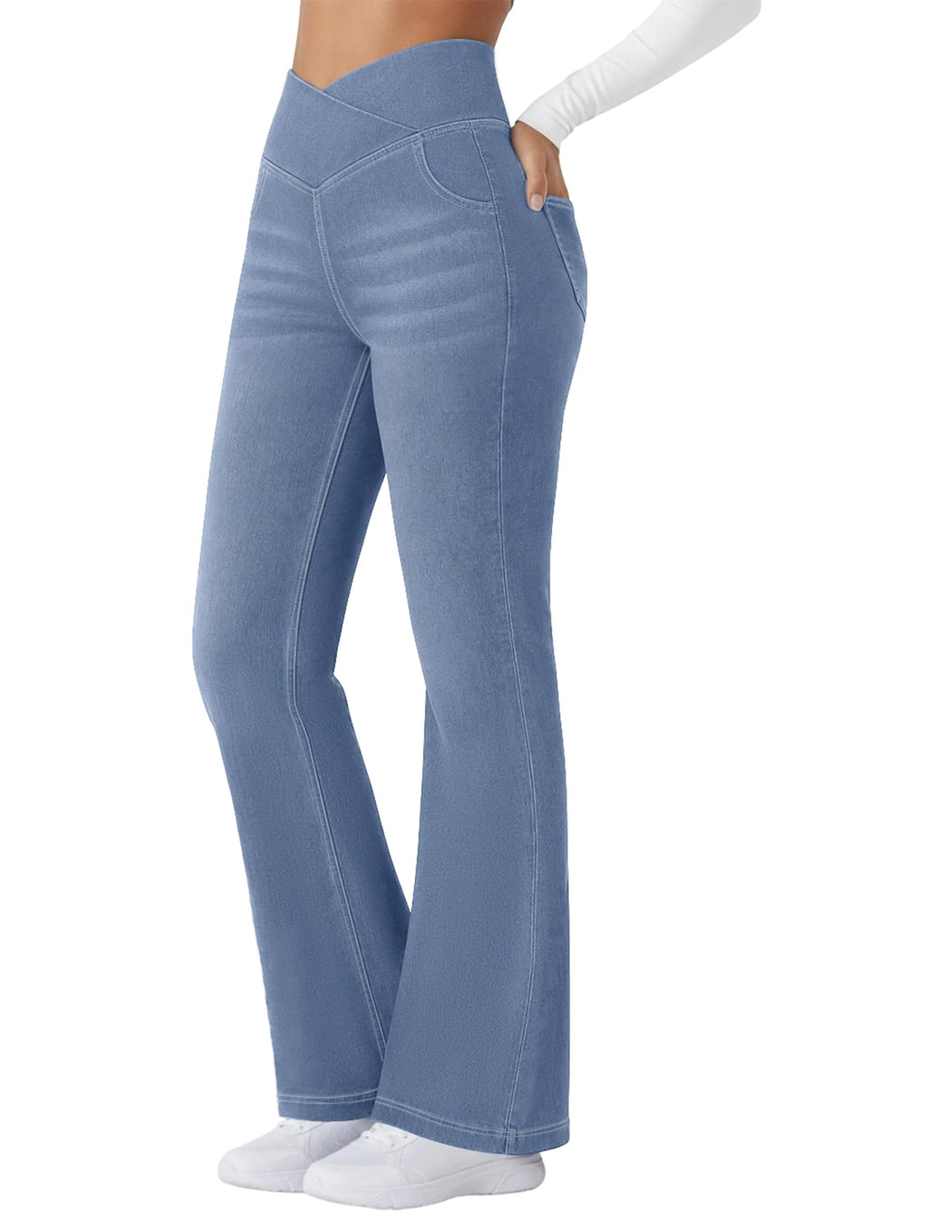 FireSwan Womens Flare Jeans Crossover High Waisted Bootcut Jeans