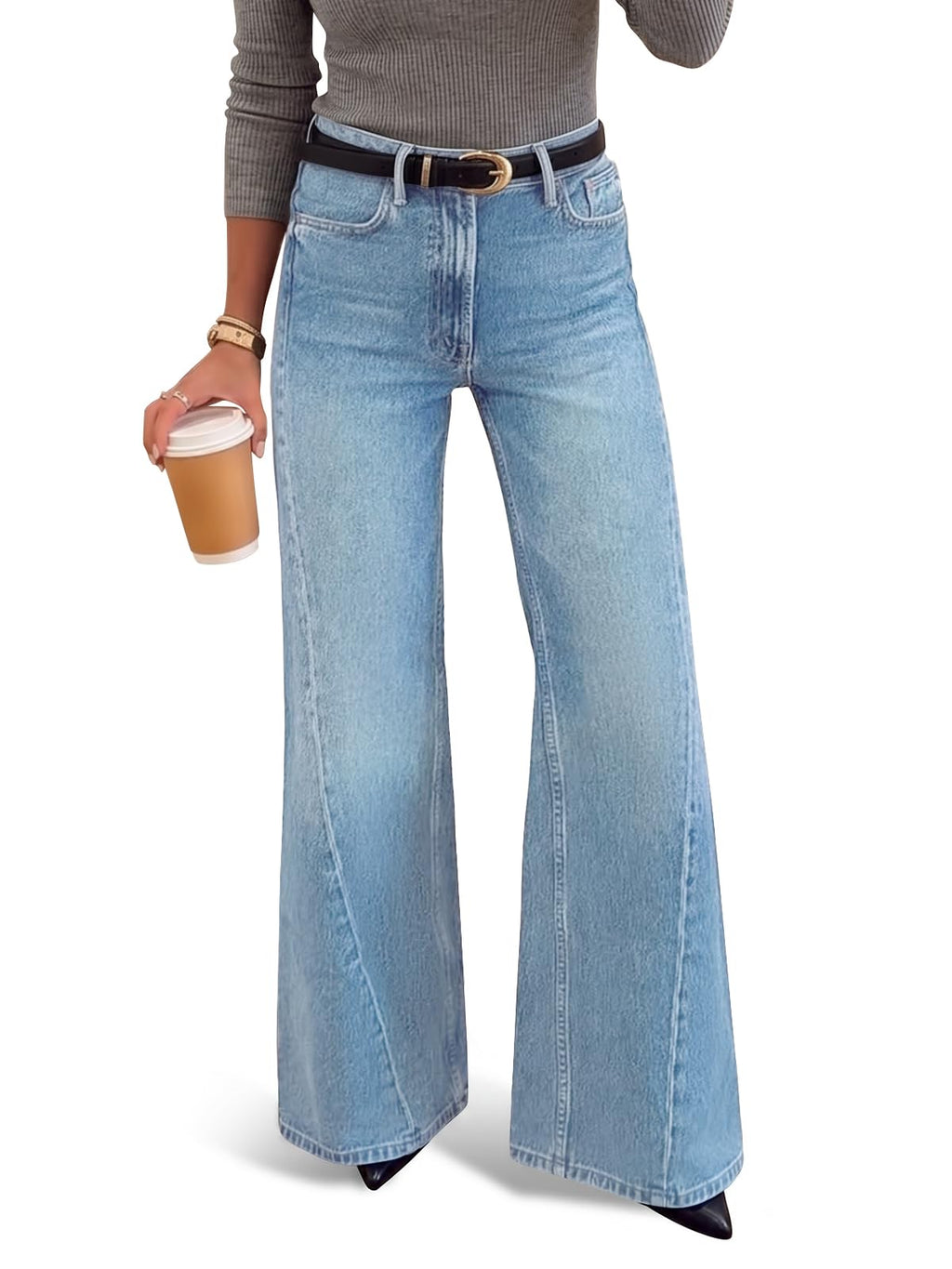 Saodimallsu Womens High Waisted Flare Jeans Stretchy Wide Leg Denim Pants