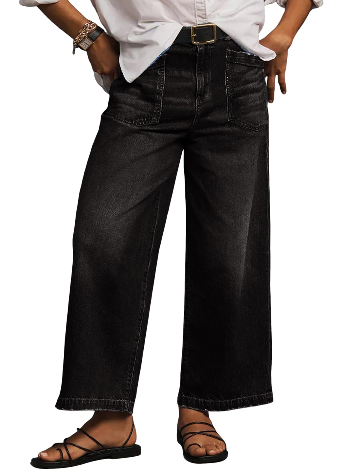 Eytino Plus Size Jeans for Women High Waisted Wide Leg Jeans Trendy Baggy Loose Stretchy Denim Pants with Pockets(1X-5X)
