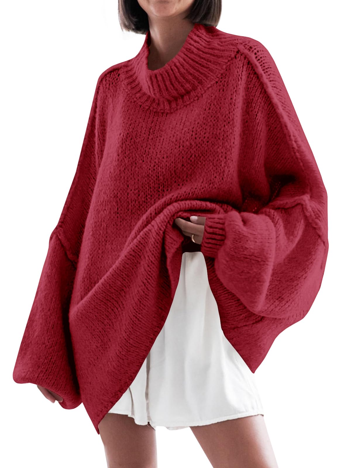 Saodimallsu Womens Oversized Sweaters Mock Neck Fall Winter Tunic Sweater