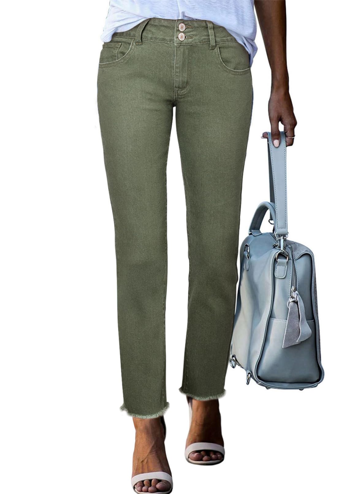 Sidefeel Women's High Waisted Raw Hem Straight Leg Jeans