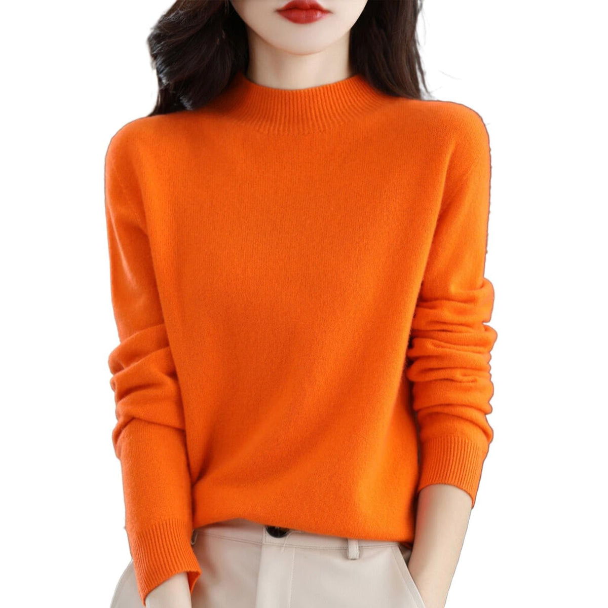 Cashmere Sweaters for Women Mock Turtleneck Warm Pullover Sweater