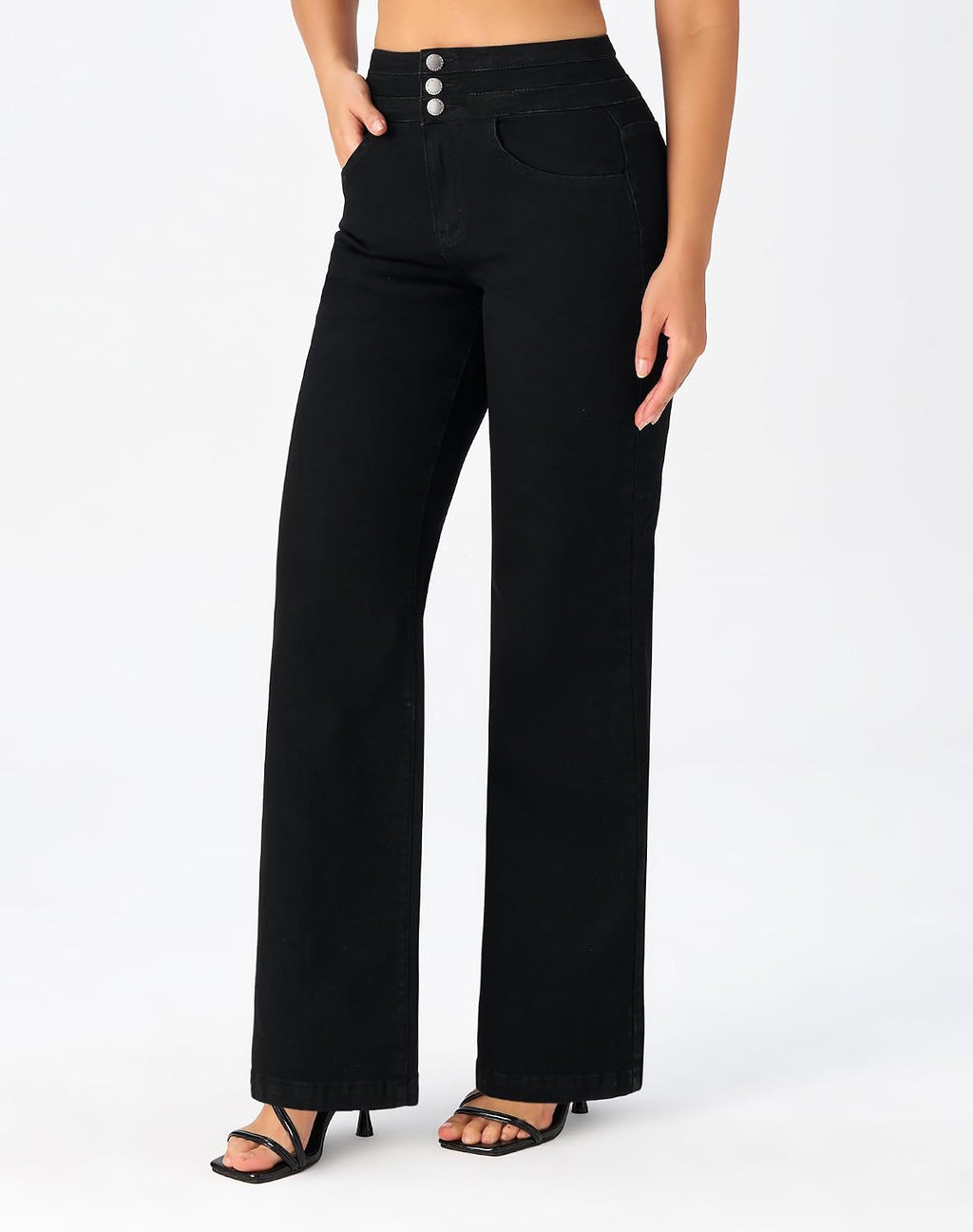 roswear Women's Wide Leg Jeans Casual High Waisted Stretch Baggy Loose Denim Pants