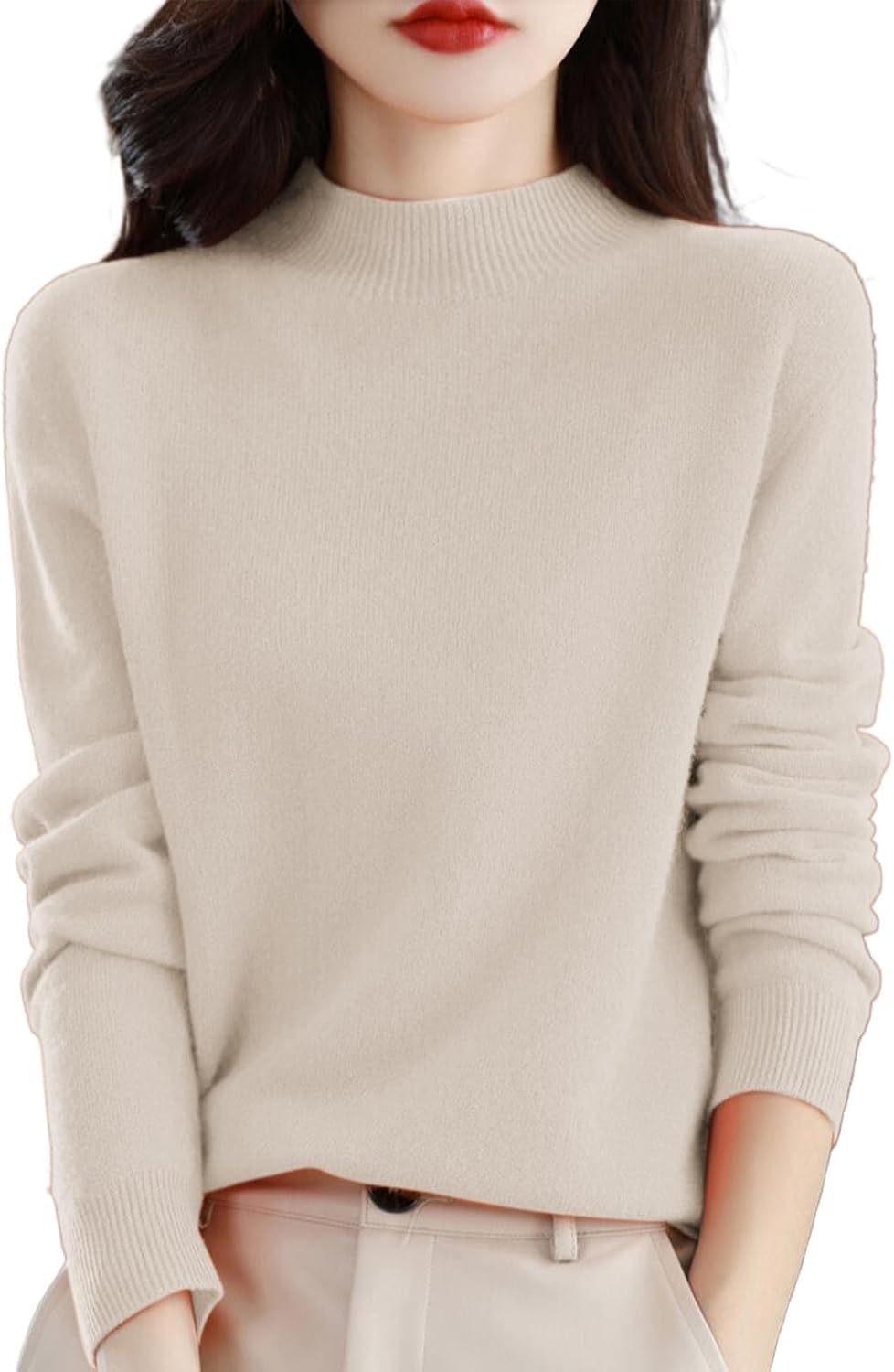 Cashmere Sweaters for Women Mock Turtleneck Warm Pullover Sweater