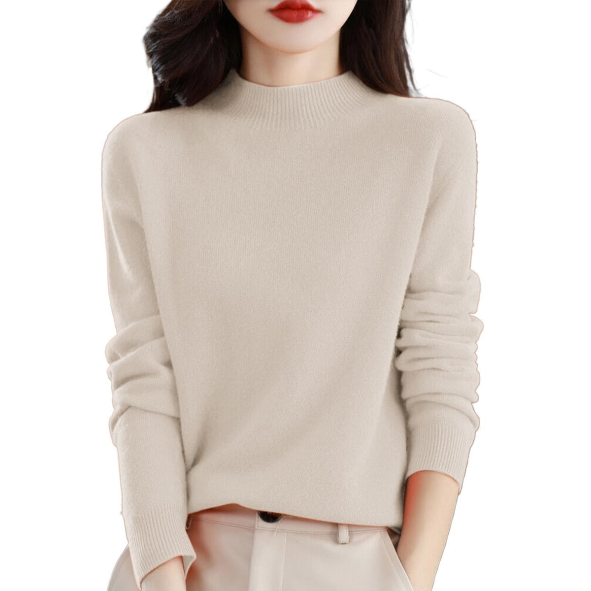 Cashmere Sweaters for Women Mock Turtleneck Warm Pullover Sweater