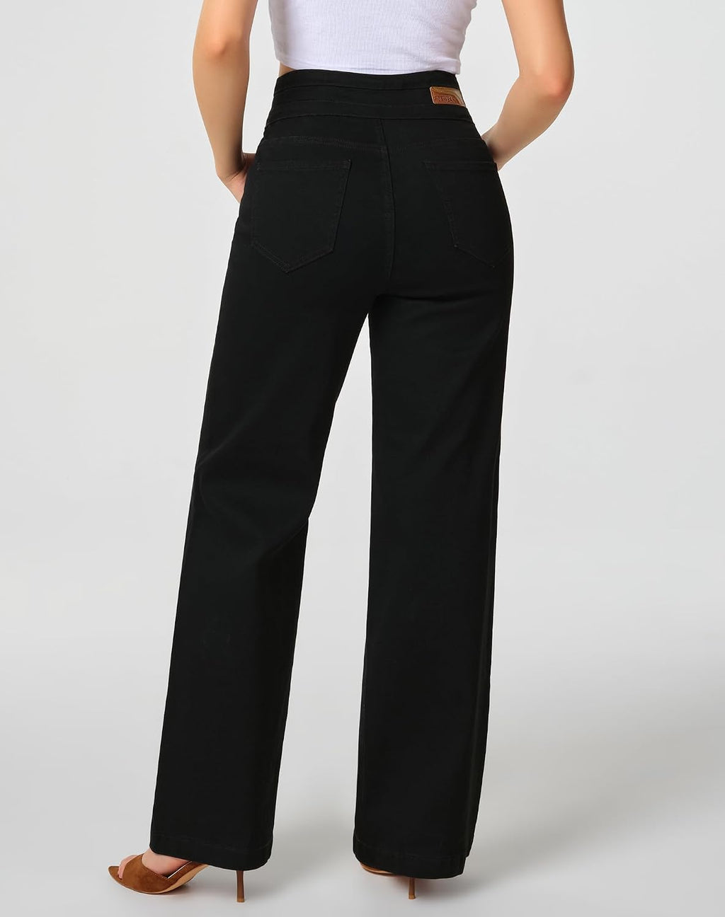 roswear Women's Wide Leg Jeans Casual High Waisted Stretch Baggy Loose Denim Pants