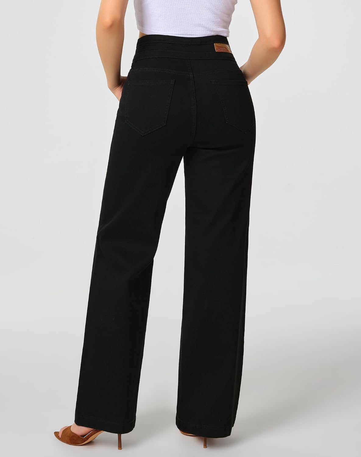 roswear Women's Wide Leg Jeans Casual High Waisted Stretch Baggy Loose Denim Pants