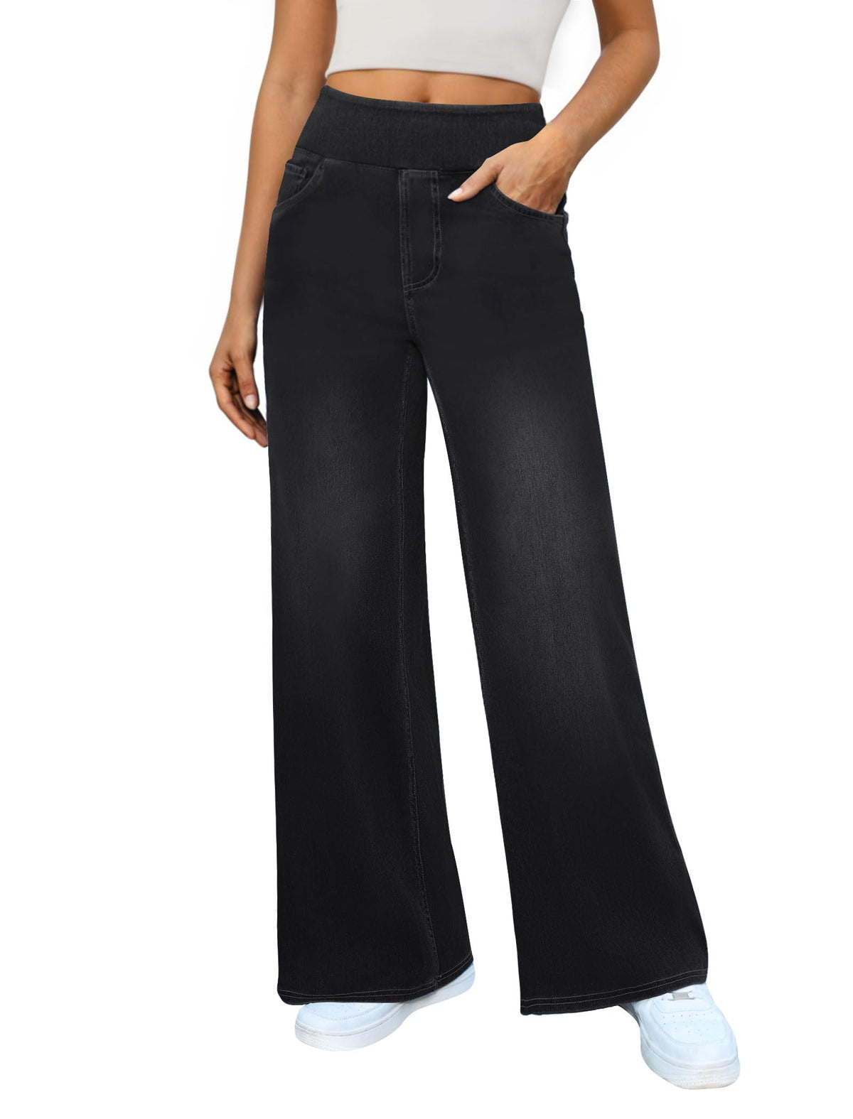 DLOODA Women's Stretchy Wide Leg Jeans High Waisted Denim Pants