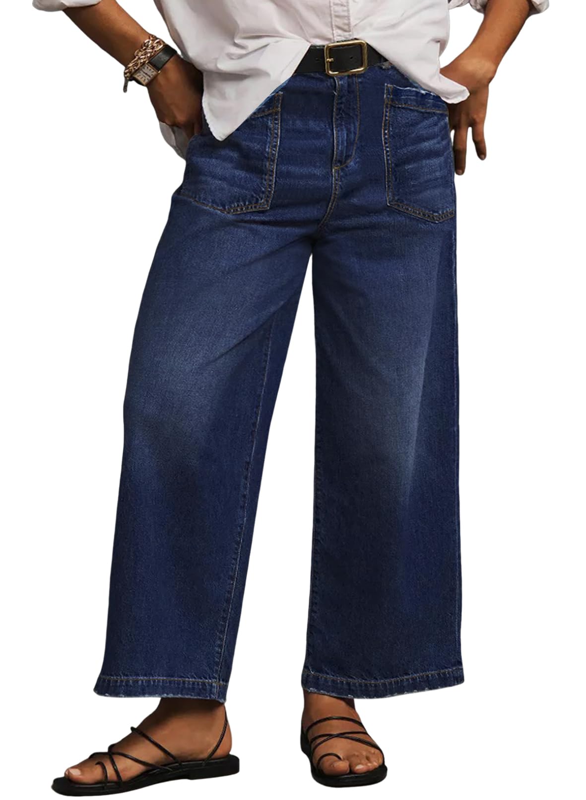 Eytino Plus Size Jeans for Women High Waisted Wide Leg Jeans Trendy Baggy Loose Stretchy Denim Pants with Pockets(1X-5X)