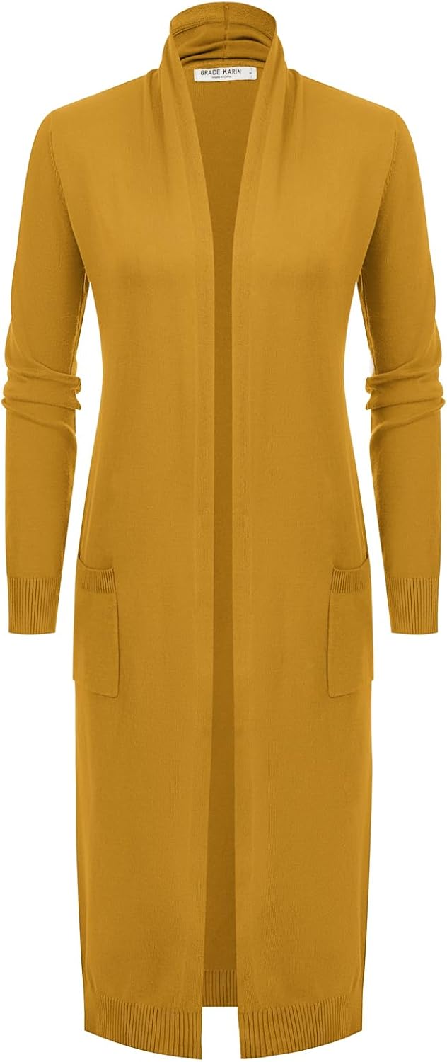 GRACE KARIN Women's 2026 Trendy Long Cardigans Sweater Lightweight Open Front Long Sleeve Maxi Duster Coats with Pockets