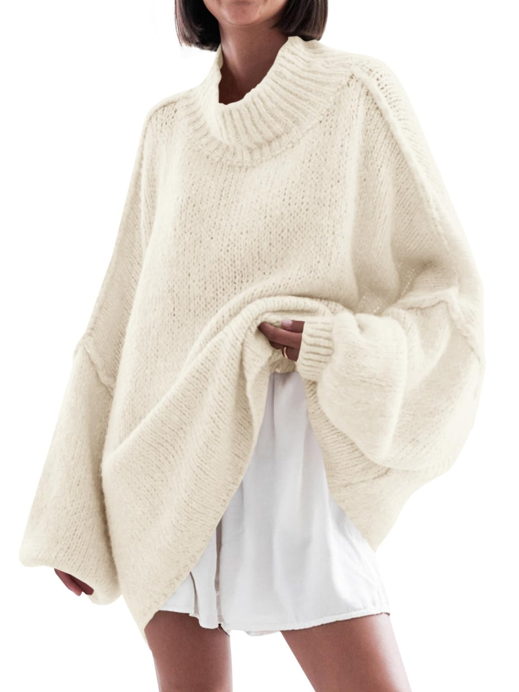 Saodimallsu Womens Oversized Sweaters Mock Neck Fall Winter Tunic Sweater