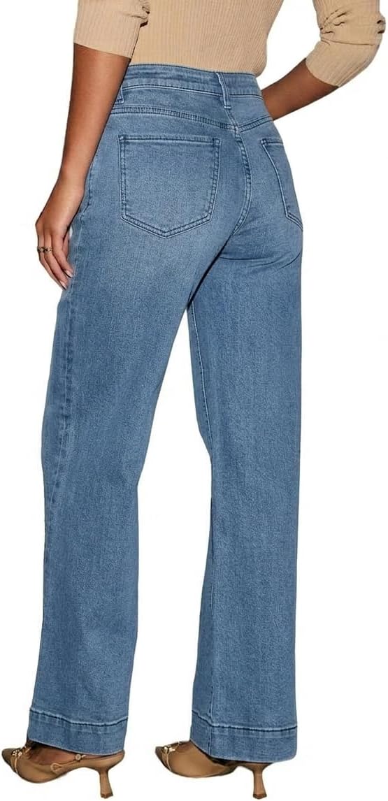 PerZeal Wide Leg Jeans for Women Trendy High Waisted Flare Jeans Straight Denim Pants Stretchy Baggy with Patch Pockets