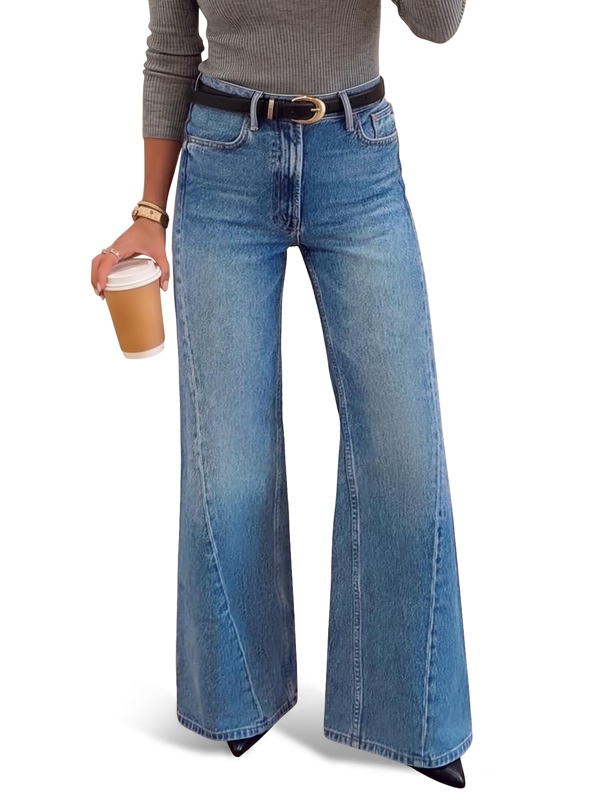 Saodimallsu Womens High Waisted Flare Jeans Stretchy Wide Leg Denim Pants