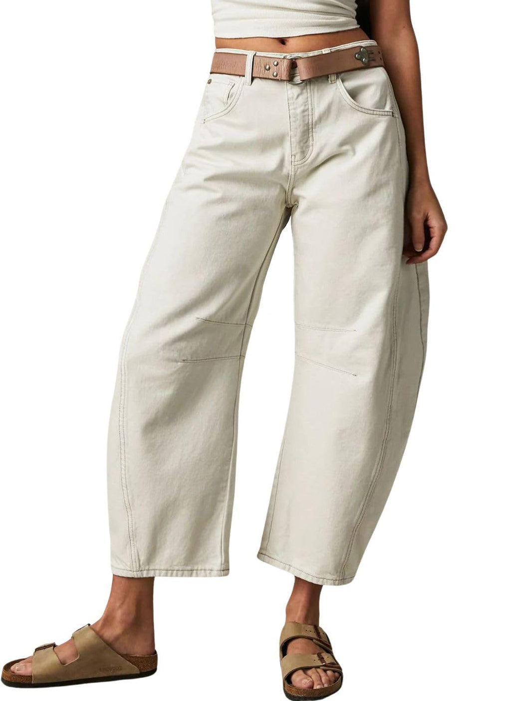 Womens Stretchy Mid Rise Barrel Jeans Vintage Loose Wide Leg Cropped Denim Pants Y2k Baggy Boyfriend Jeans