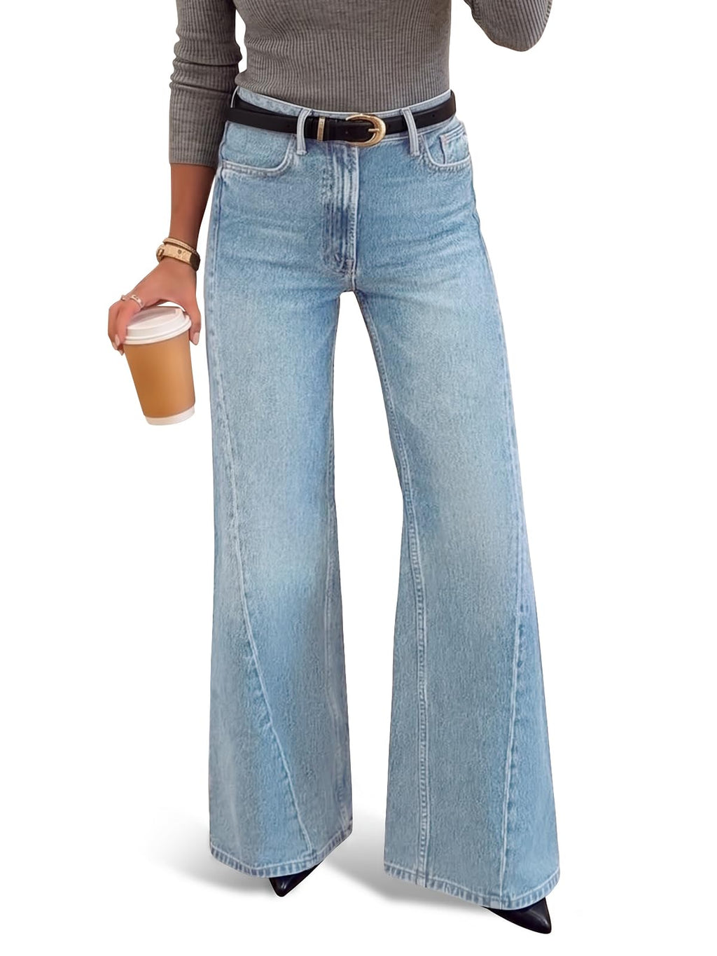 Saodimallsu Womens High Waisted Flare Jeans Stretchy Wide Leg Denim Pants