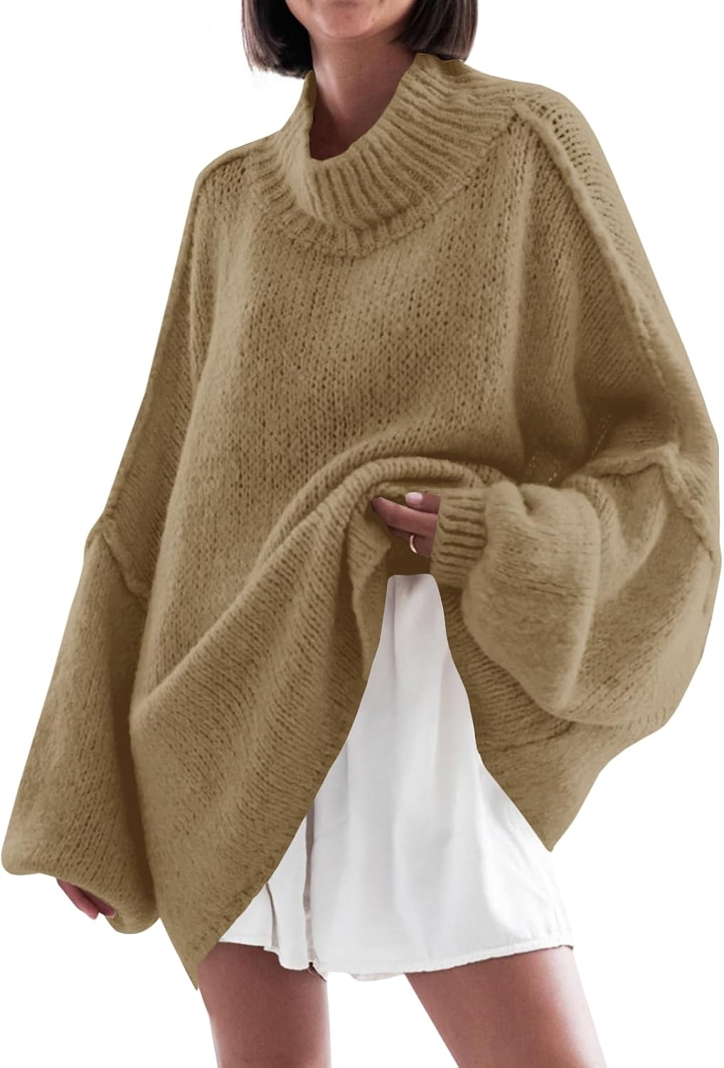 Saodimallsu Womens Oversized Sweaters Mock Neck Fall Winter Tunic Sweater