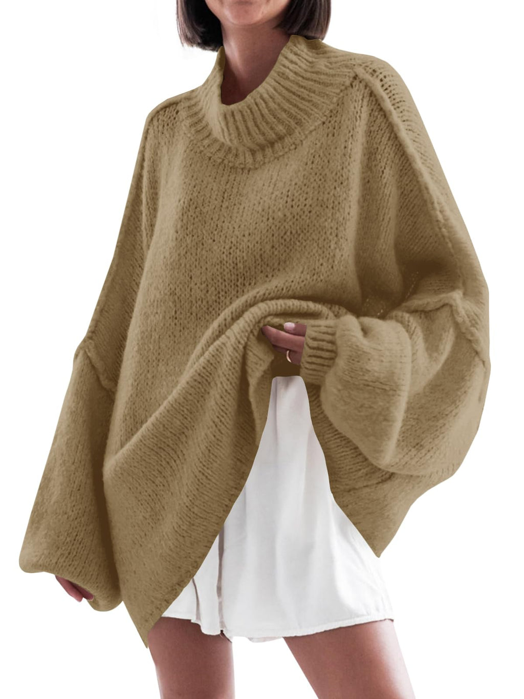 Saodimallsu Womens Oversized Sweaters Mock Neck Fall Winter Tunic Sweater