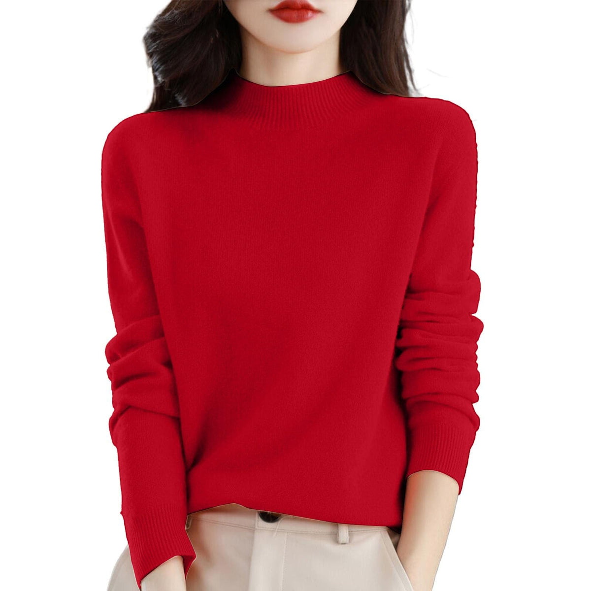 Cashmere Sweaters for Women Mock Turtleneck Warm Pullover Sweater