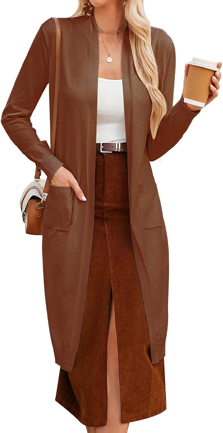 GRACE KARIN Women's 2026 Trendy Long Cardigans Sweater Lightweight Open Front Long Sleeve Maxi Duster Coats with Pockets