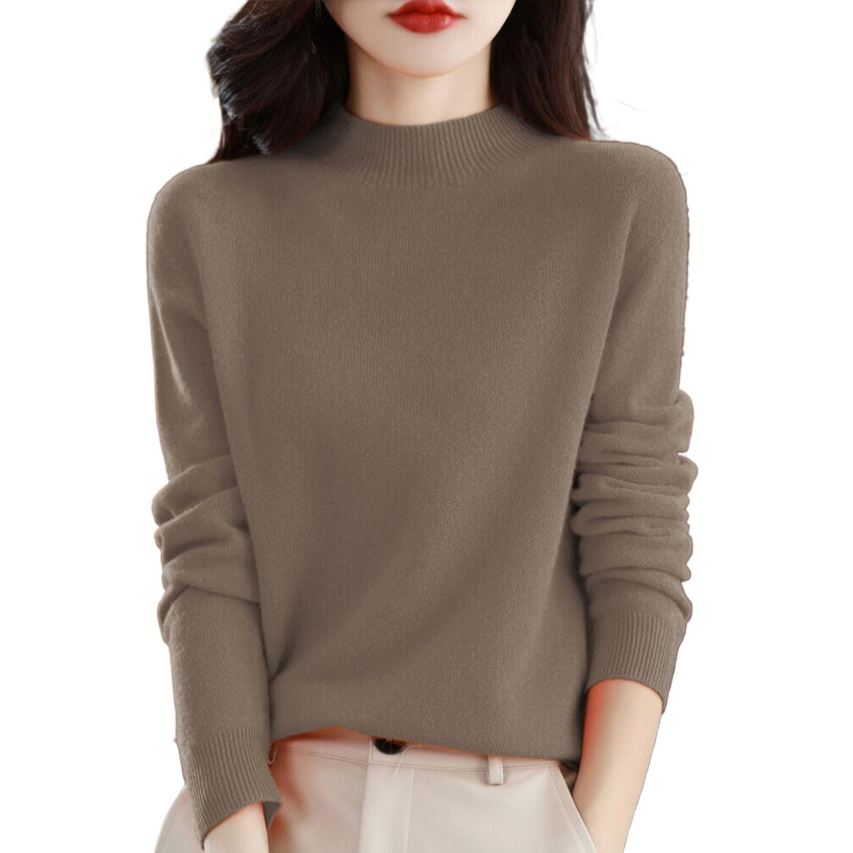 Cashmere Sweaters for Women Mock Turtleneck Warm Pullover Sweater
