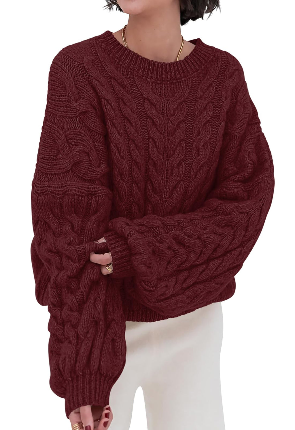 PRETTYGARDEN Womens Sweaters Fall 2026 Cable Knit Long Sleeve Crewneck Oversized Sweater Chunky Pullover Loose Outfits