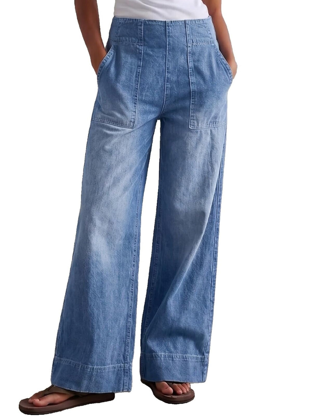 Women's Wide Leg Jeans Baggy Low Mid Rise Pull On Denim Pants Y2k