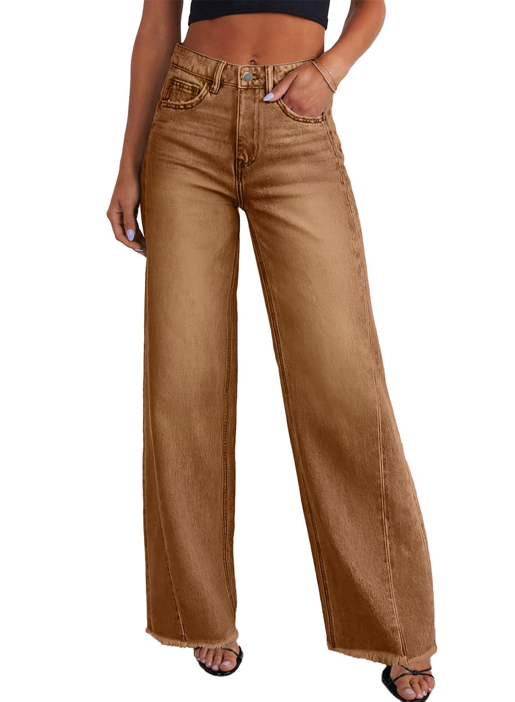 Sidefeel Women's Wide Leg Jeans High Waisted Stretchy Denim Pants