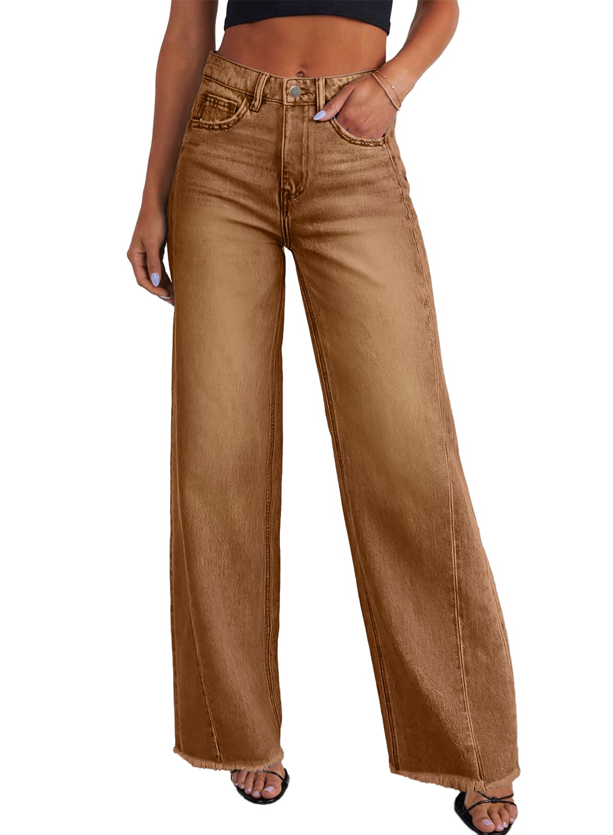 Sidefeel Women's Wide Leg Jeans High Waisted Stretchy Denim Pants