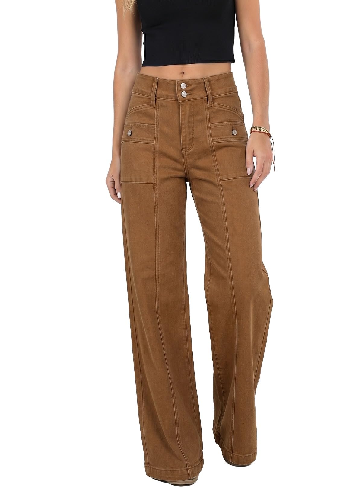 Astylish Women's Wide Leg Jeans High Waisted Double Buttons Stretchy Straight Leg Jean Trendy Denim Pants Big Pockets