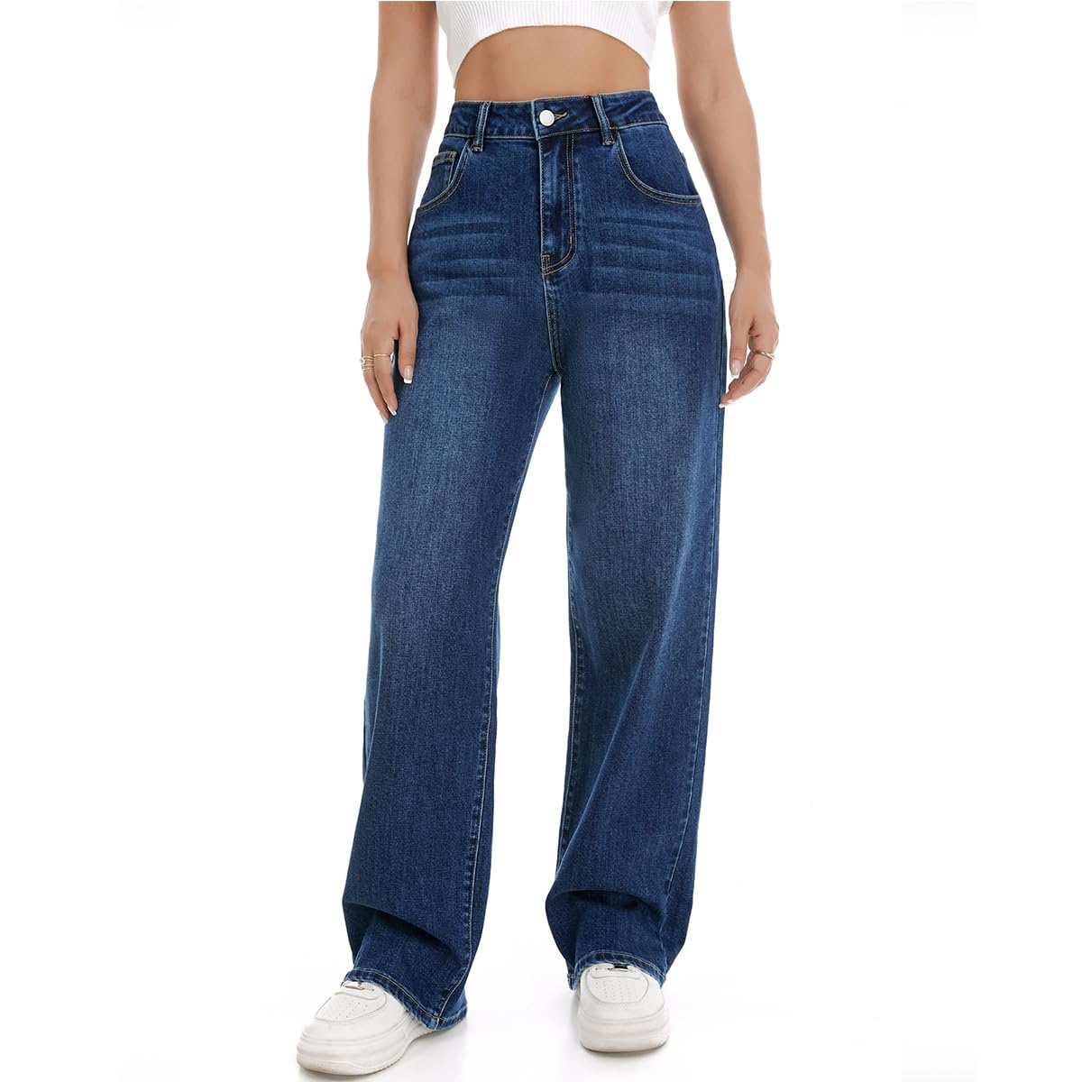 Women's Wide Leg Jeans High Waisted Baggy Straight Denim Pants