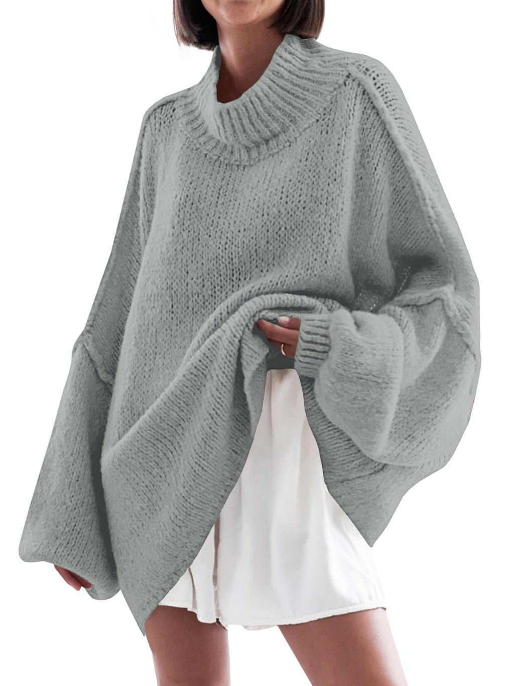 Saodimallsu Womens Oversized Sweaters Mock Neck Fall Winter Tunic Sweater