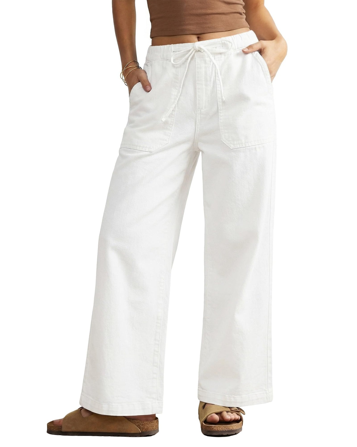 GRAPENT Wide Leg Jeans for Women Trendy High Waisted Drawstring Tie Elastic Waist Stretchy Denim Pants Trouser Jeans