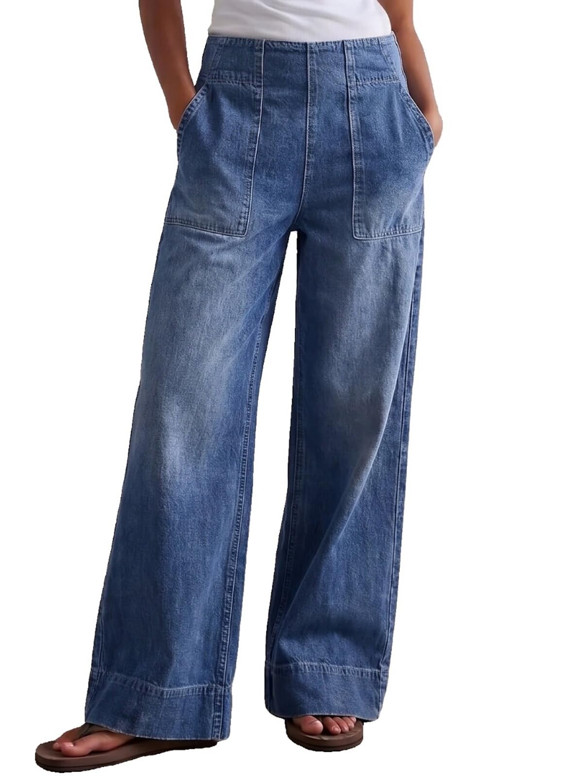 Women's Wide Leg Jeans Baggy Low Mid Rise Pull On Denim Pants Y2k