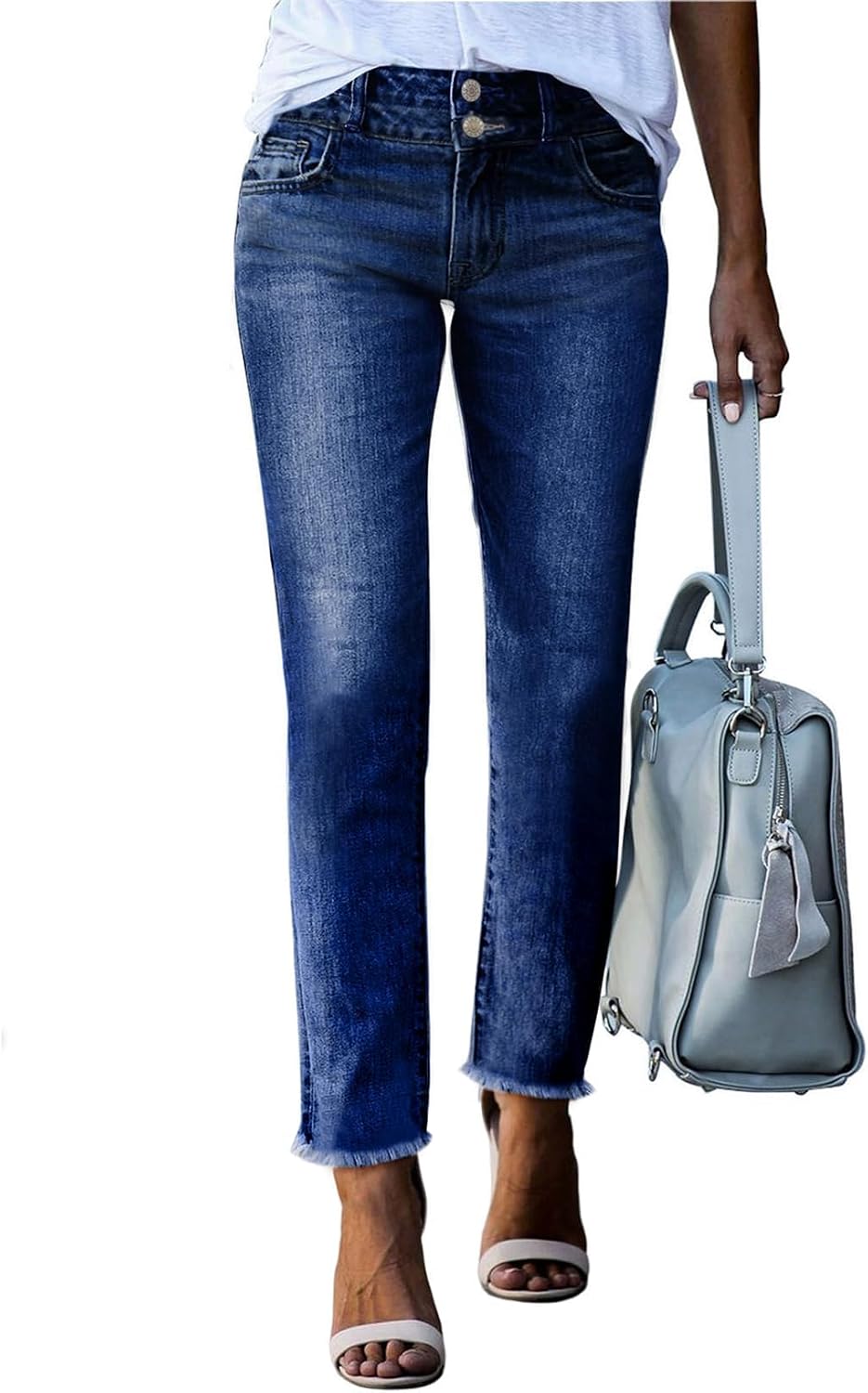 Sidefeel Women's High Waisted Raw Hem Straight Leg Jeans