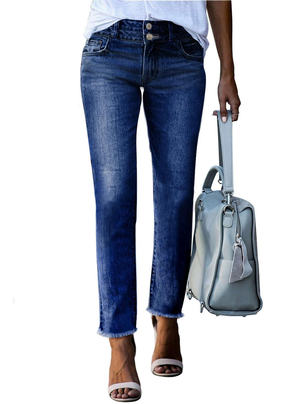 Sidefeel Women's High Waisted Raw Hem Straight Leg Jeans