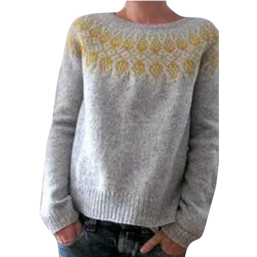 Fair Isle Sweater Women Boho Knitted Vintage Sweaters Casual Crewneck Long Sleeve Lightweight Cropped Pullover Tops