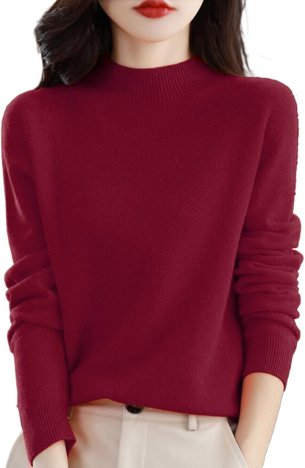 Cashmere Sweaters for Women Mock Turtleneck Warm Pullover Sweater