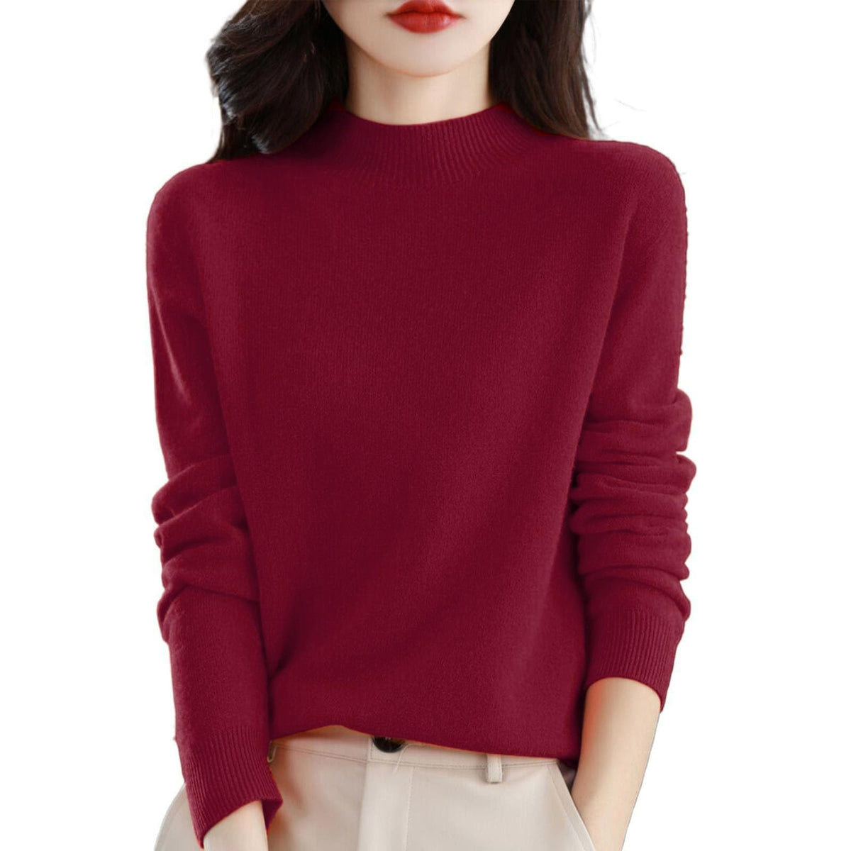 Cashmere Sweaters for Women Mock Turtleneck Warm Pullover Sweater