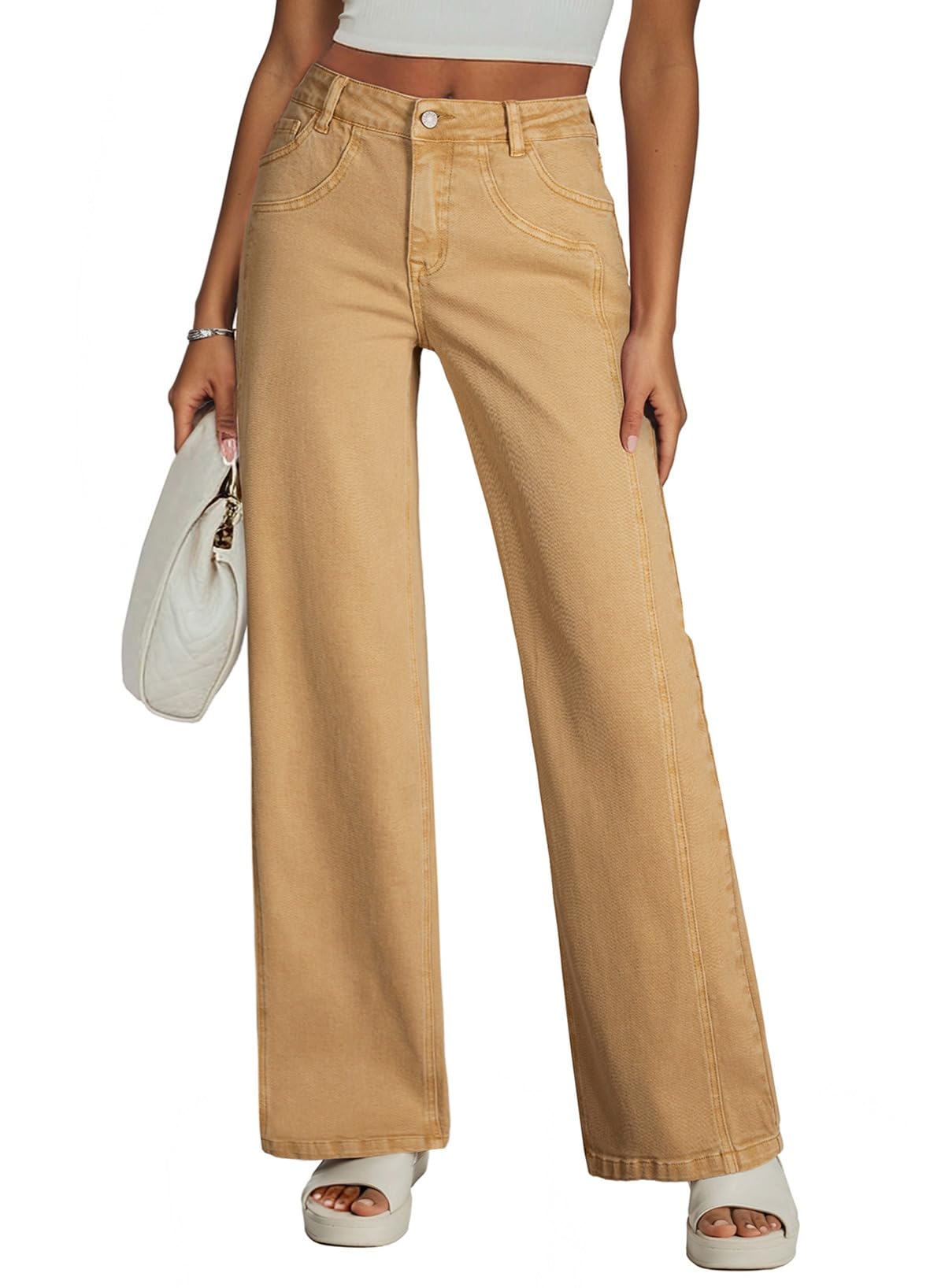 Sidefeel Women's Wide Leg Jeans High Waisted Stretchy Denim Pants