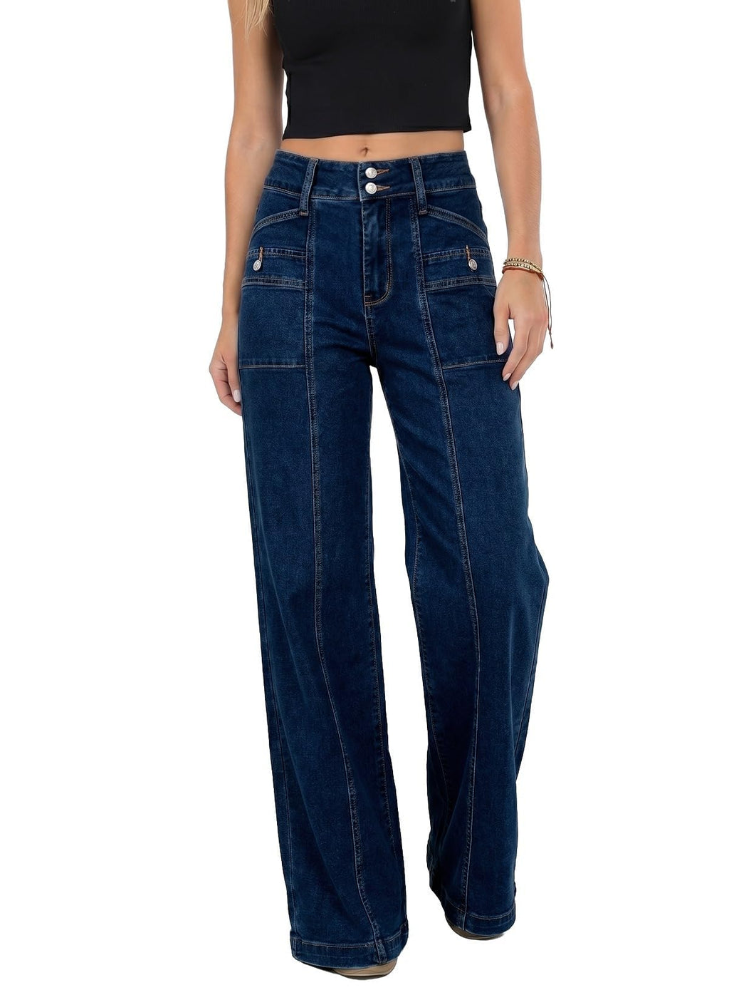 Astylish Women's Wide Leg Jeans High Waisted Double Buttons Stretchy Straight Leg Jean Trendy Denim Pants Big Pockets