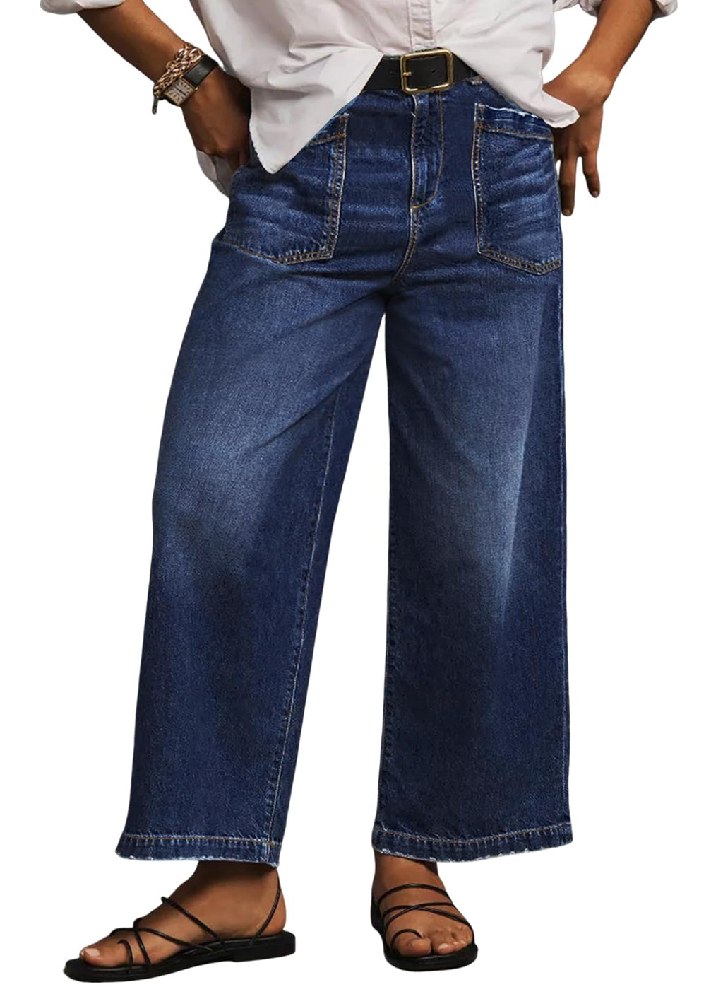 Eytino Plus Size Jeans for Women High Waisted Wide Leg Jeans Trendy Baggy Loose Stretchy Denim Pants with Pockets(1X-5X)