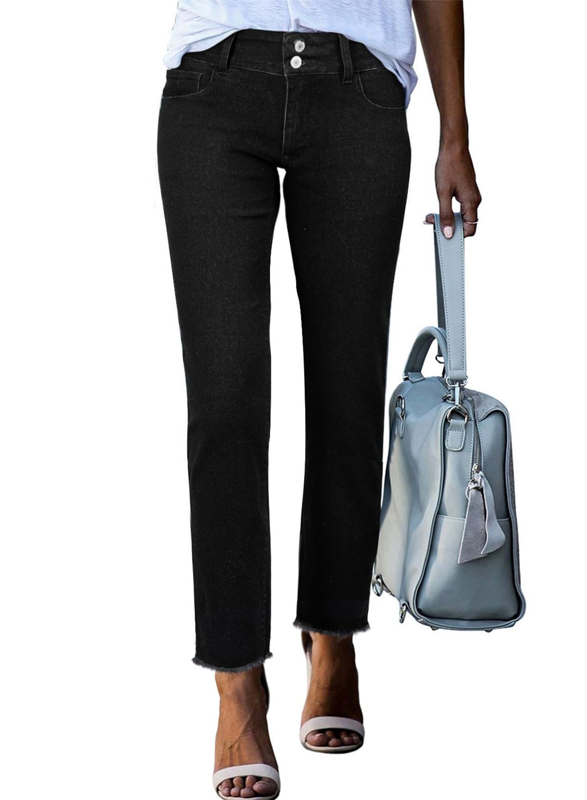 Sidefeel Women's High Waisted Raw Hem Straight Leg Jeans