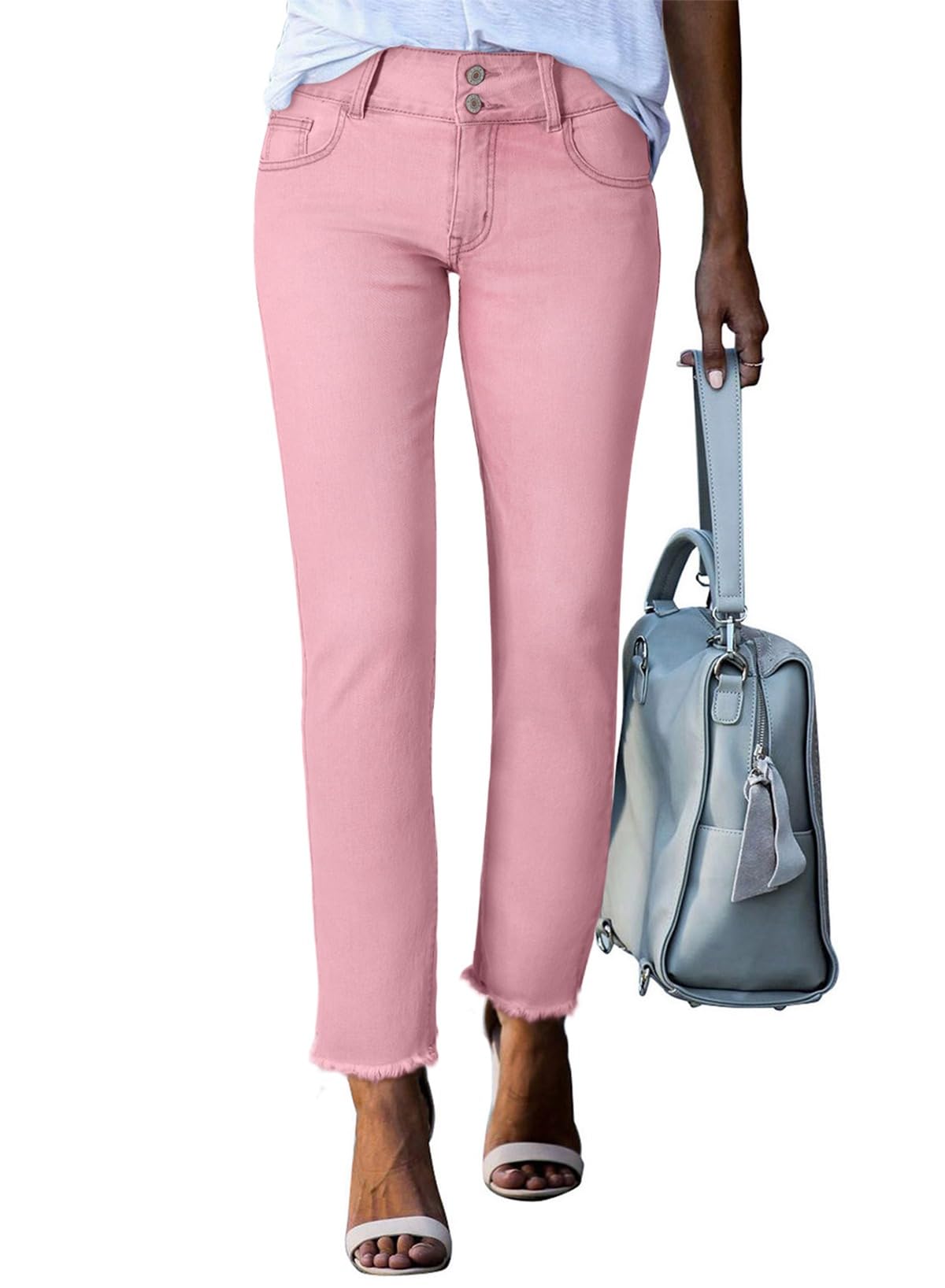 Sidefeel Women's High Waisted Raw Hem Straight Leg Jeans